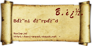 Béni Árpád névjegykártya