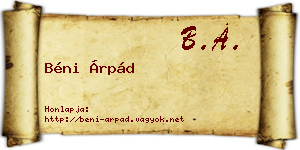 Béni Árpád névjegykártya